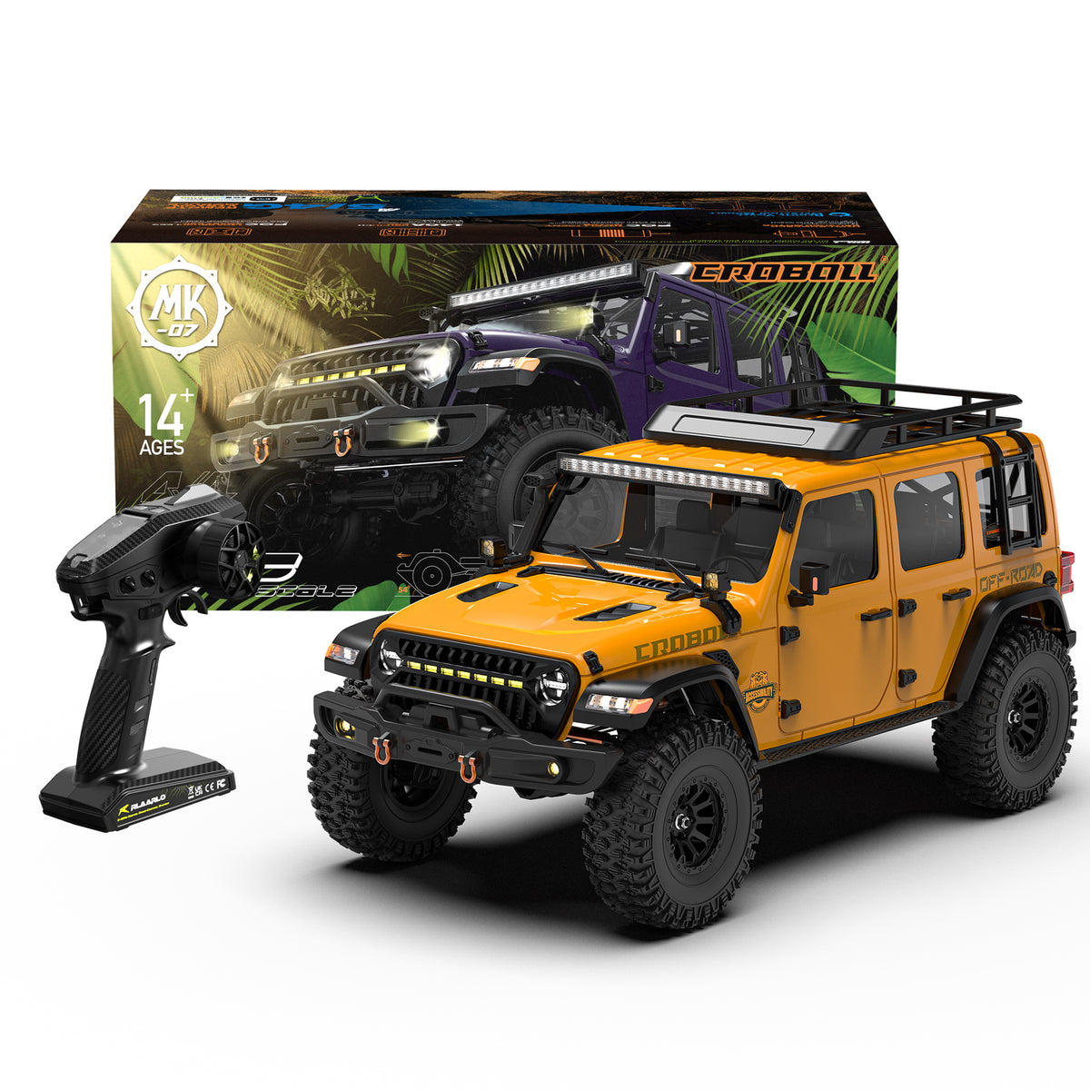 Rlaarlo RC Car 1/7 Scale 4WD Brushed RC Crawler MK-07 V2 Brushed Yellow
