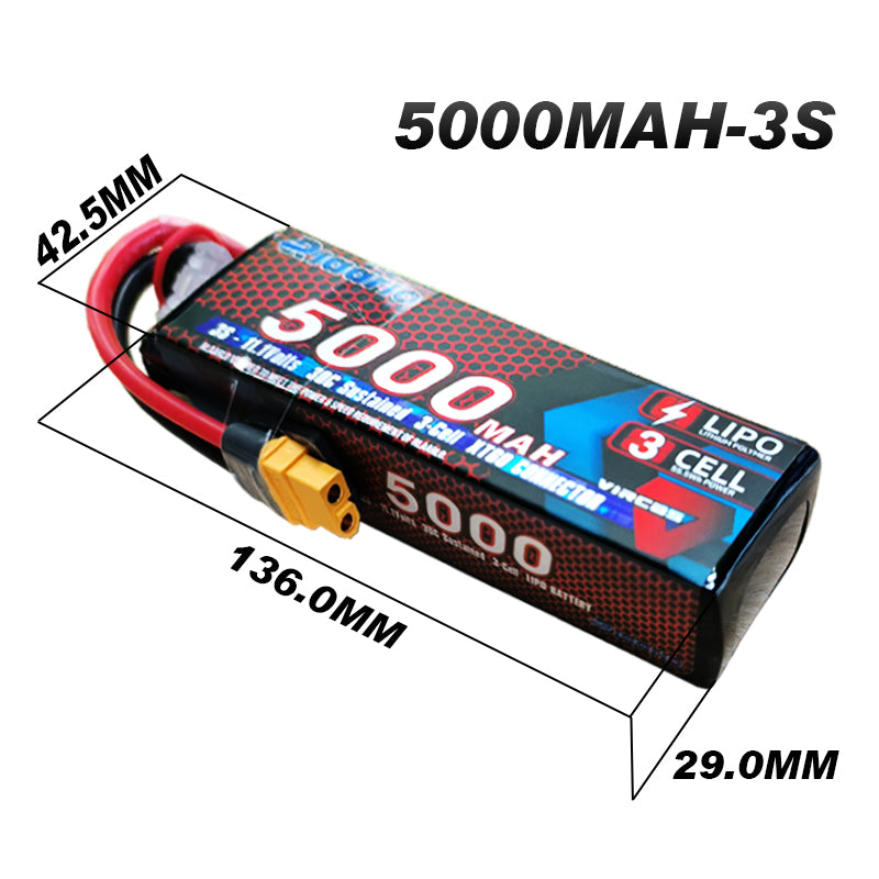 Rlaarlo RC Car 11.1V 5000mah 3S Lipo Battery XT60 Plug