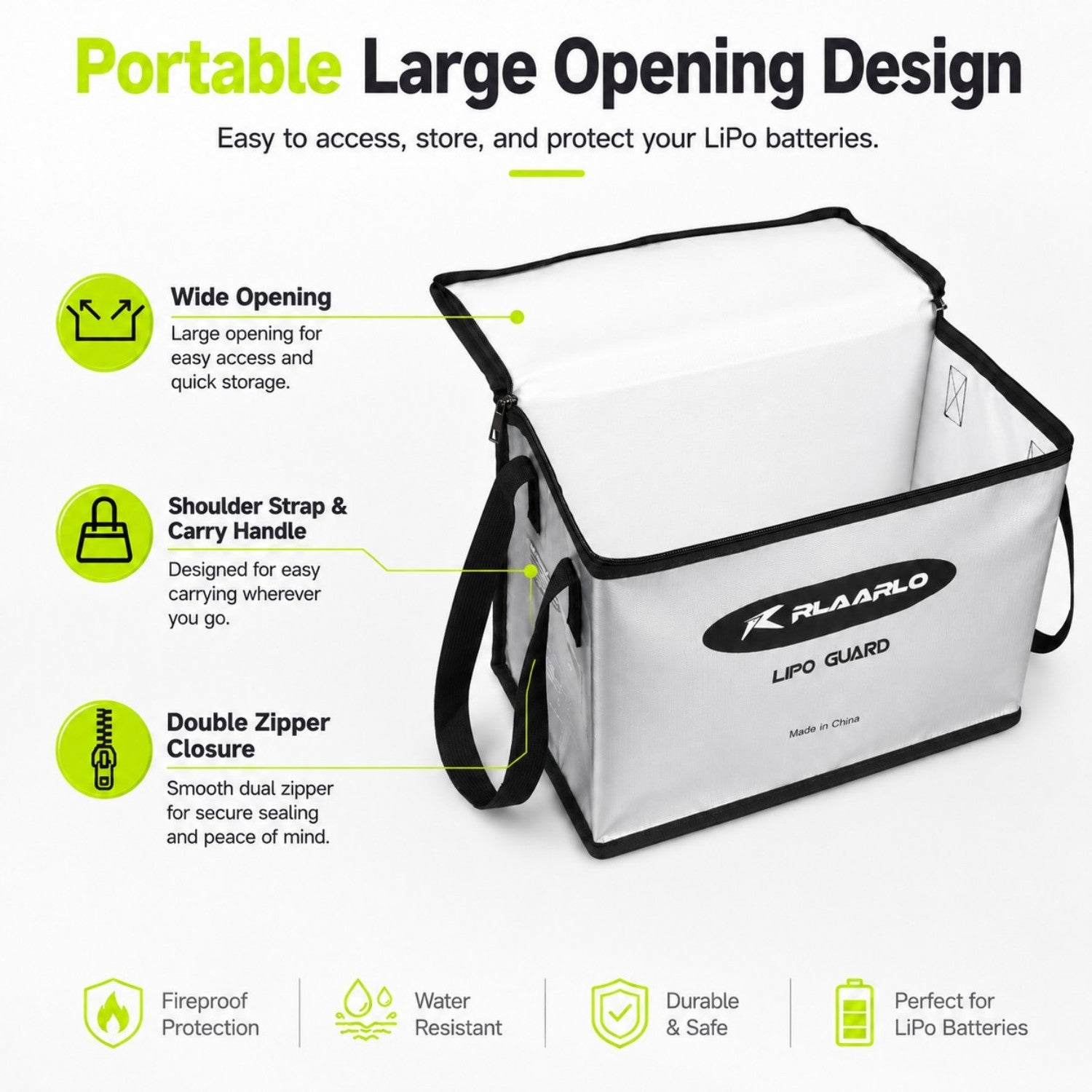 Rlaarlo RC Car Lipo Battery Bag Fireproof for Charge & Storage(14.17 * 7.87 * 9.84in)