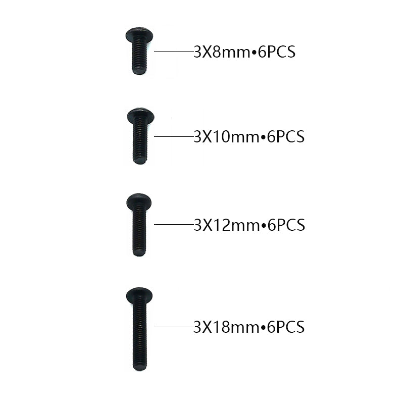 Rlaarlo RC Car Button Head Hex Machine Screw (M3*8&M3*10&M3*12&M3*18MM) For 1/10 Scale On-Road Cars