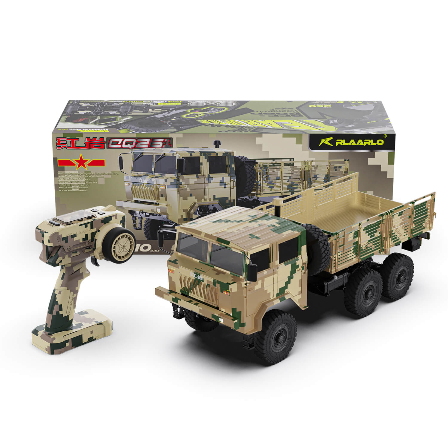 Rlaarlo RC Car Rlaarlo 1/10 Scale RTR 6X6 Brushed RC Military Trucks HongYan HY6 Brushed Desert Digital Camouflage