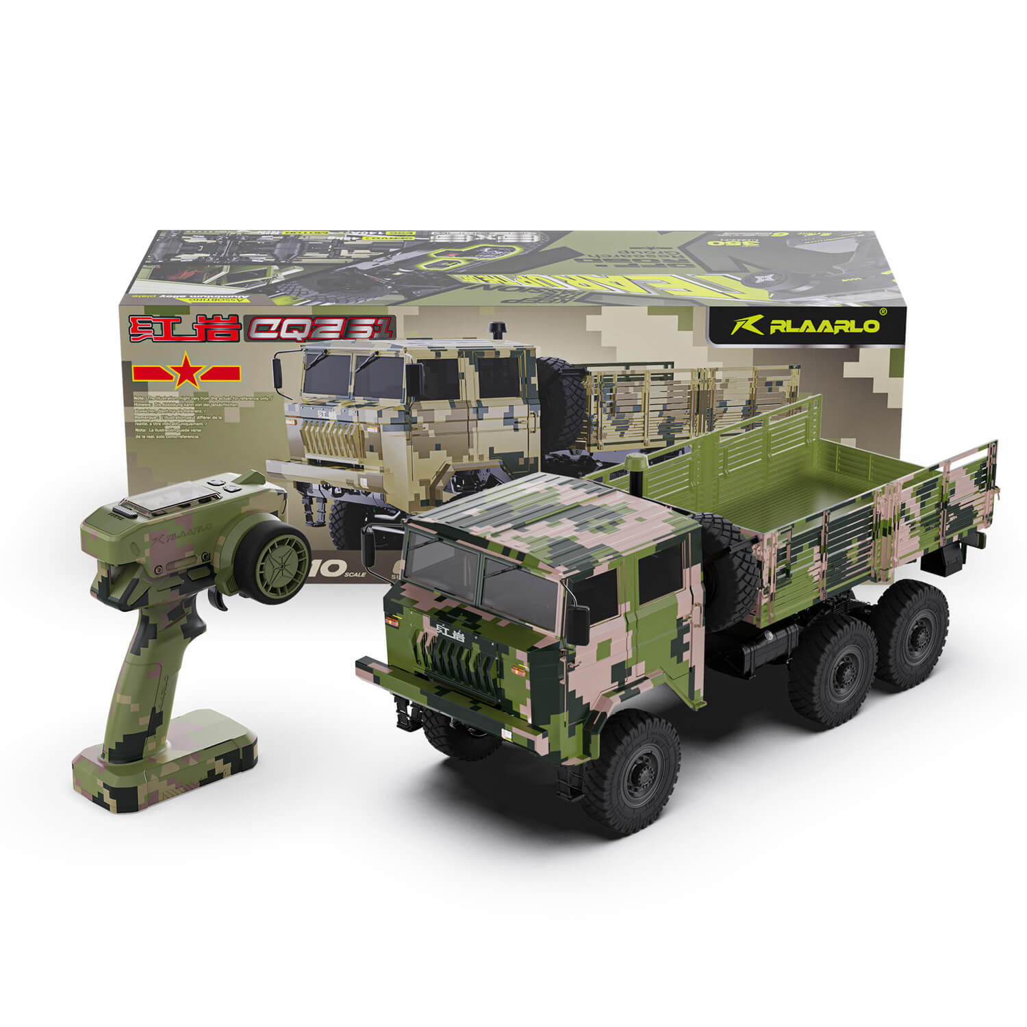 Rlaarlo RC Car Rlaarlo 1/10 Scale RTR 6X6 Brushed RC Military Trucks HongYan HY6 Brushed Jungle Digital Camouflage