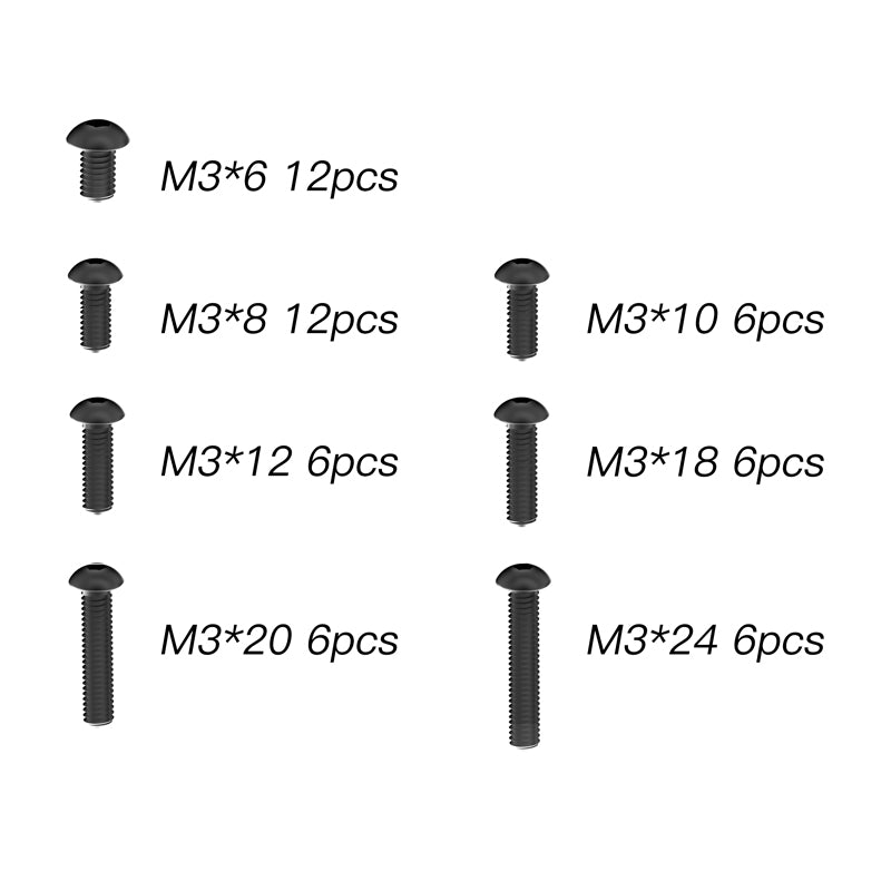 Button Head Hex Screw, M3 (6mm &amp; 8mm &amp; 10mm &amp; 12mm &amp; 18mm &amp; 20mm &amp; 24mm) For RZ001 and XTS-F10