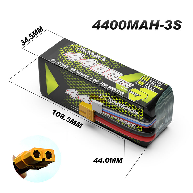 Rlaarlo RC Car 11.1V 4400mah 3S Lipo Battery XT60 Plug