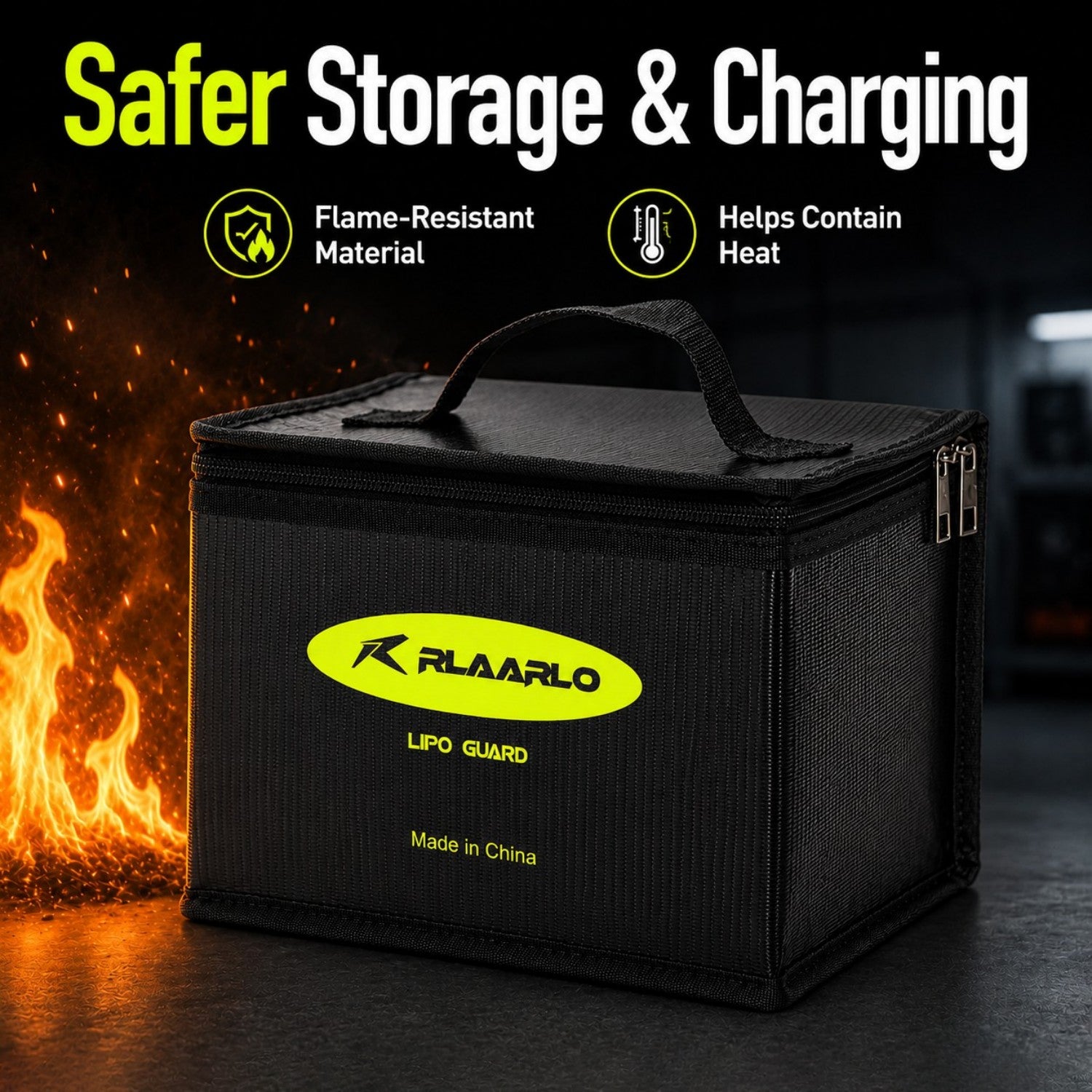 Rlaarlo RC Car Fireproof Explosionproof Battery Storage Guard Pouch for Lipo Charge &amp; Storage (8.46 x 6.5 x 5.71 in)