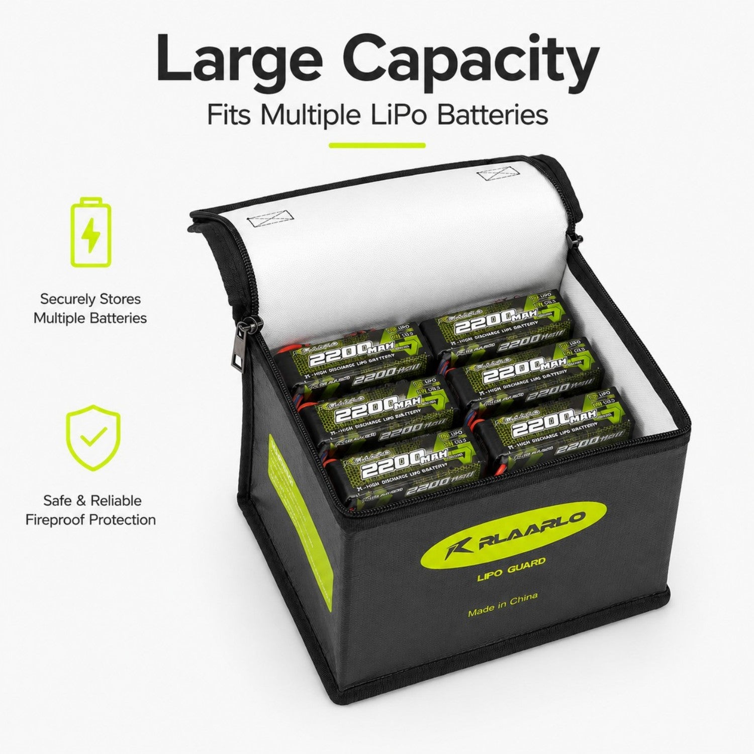Rlaarlo RC Car Fireproof Explosionproof Battery Storage Guard Pouch for Lipo Charge &amp; Storage (8.46 x 6.5 x 5.71 in)