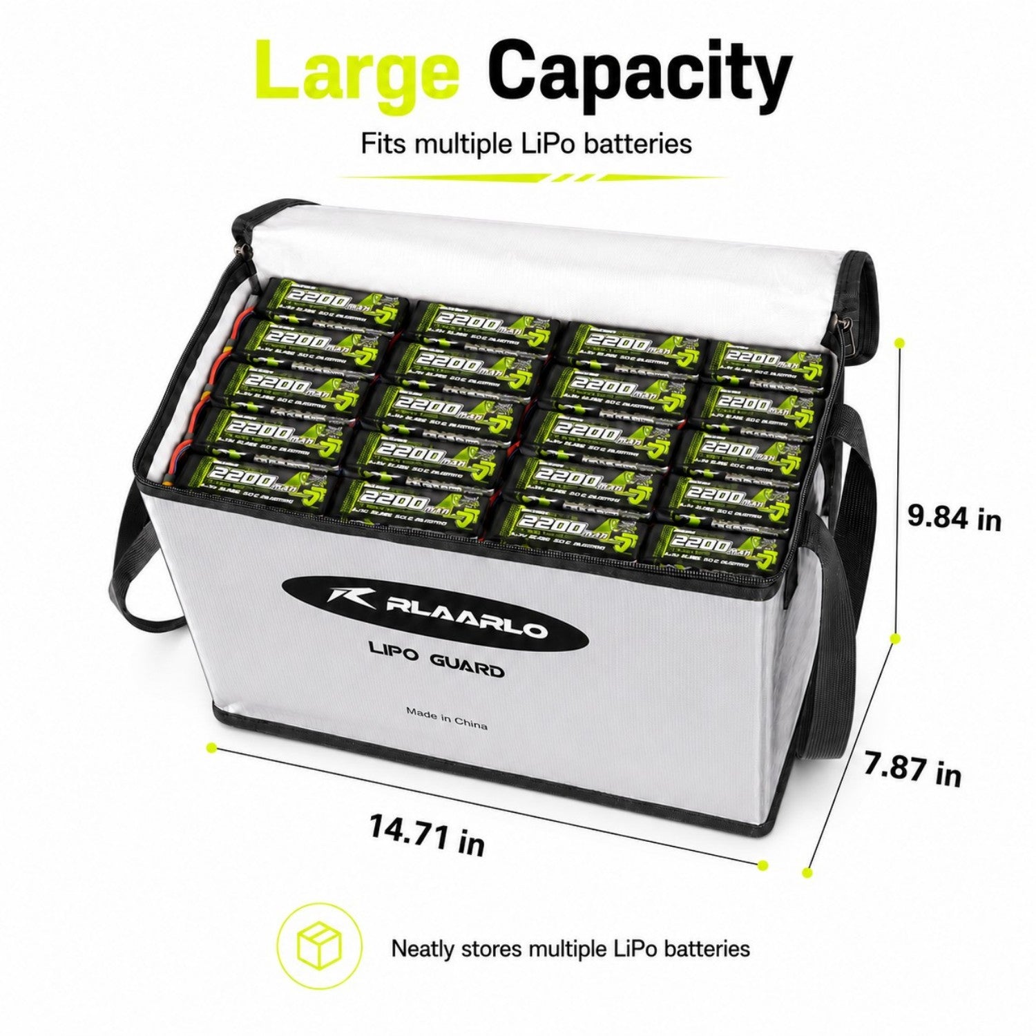 Rlaarlo RC Car Lipo Battery Bag Fireproof for Charge &amp; Storage(14.17 * 7.87 * 9.84in)