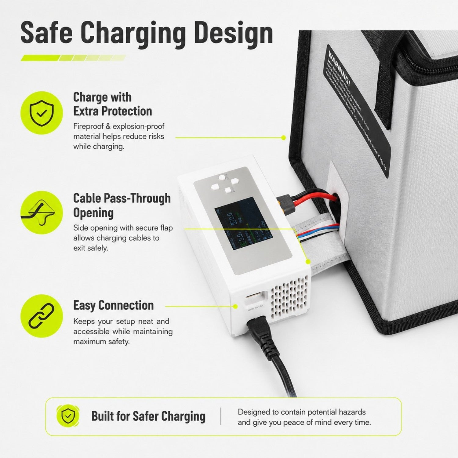 Rlaarlo RC Car Lipo Battery Bag Fireproof for Charge &amp; Storage(14.17 * 7.87 * 9.84in)