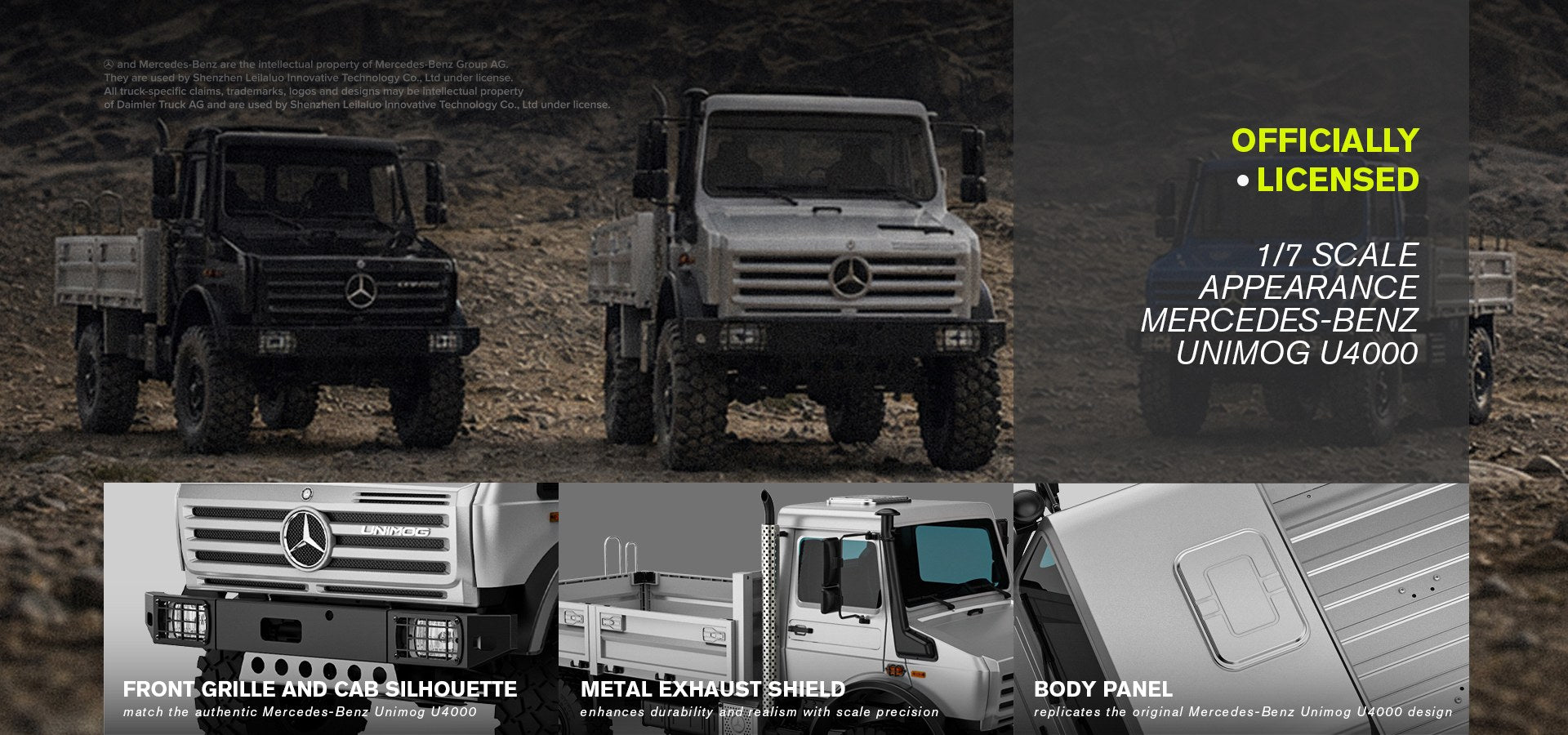 Rlaarlo_Mercedes-Benz_Unimog_U4000 Officially Licensed · 1/7 Scale Appearance
