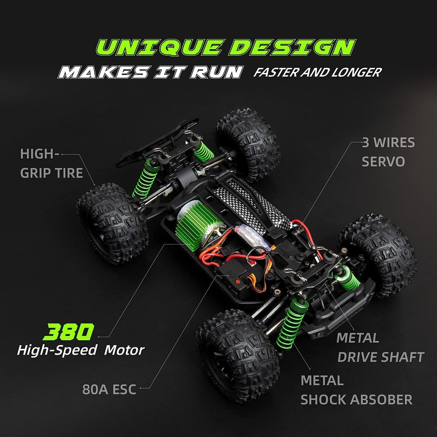 DEVIVAE 1/18 Monster Truck 36 KPH (2 Batteries), Green, RLD-18022G