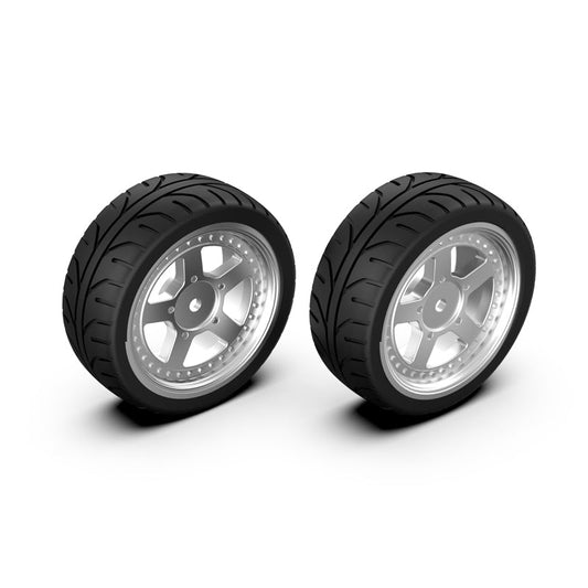 Assembled Rubber Tire and Silver wheel Rim For 1/10 Scale On-Road Cars